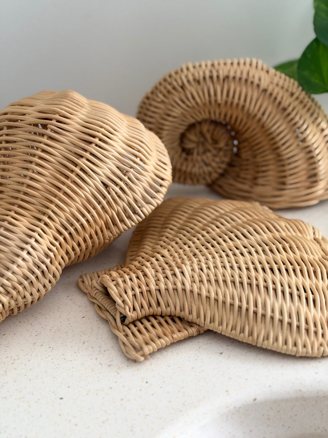 Coastal Rattan Shell Sculptures – Set of 3