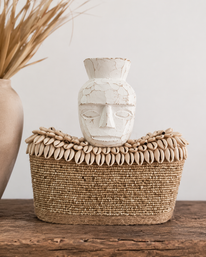 Tribal Wooden Statue with Shell Base