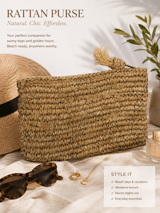 Natural Rattan Clutch