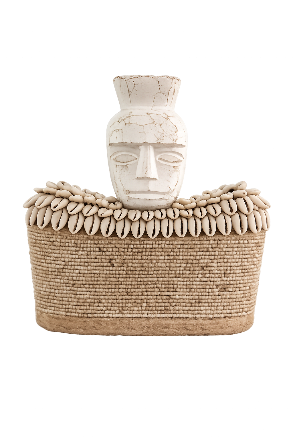 Tribal Wooden Statue with Shell Base