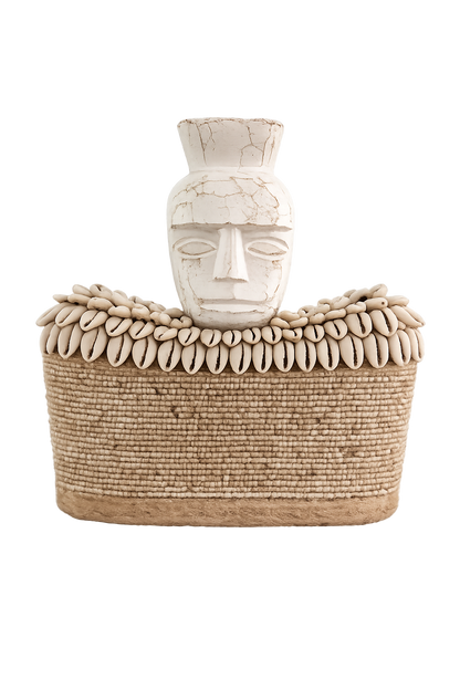 Tribal Wooden Statue with Shell Base