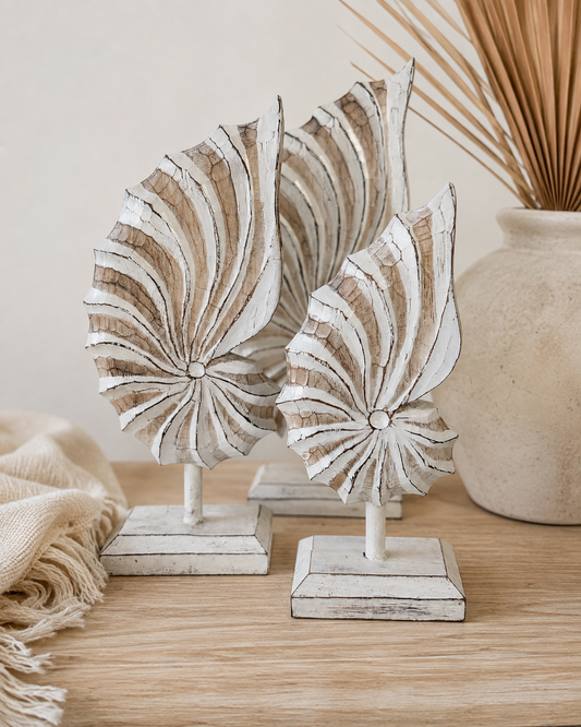 Coastal Carved Shell Sculpture Set – Set of 3
