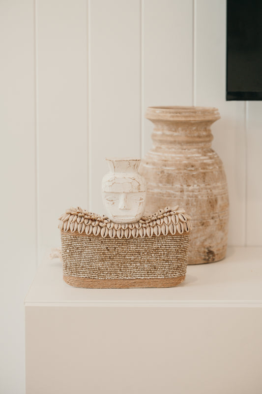 Tribal Wooden Statue with Shell Base
