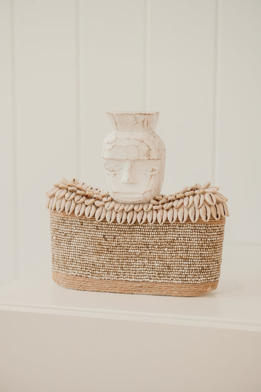 Tribal Wooden Statue with Shell Base