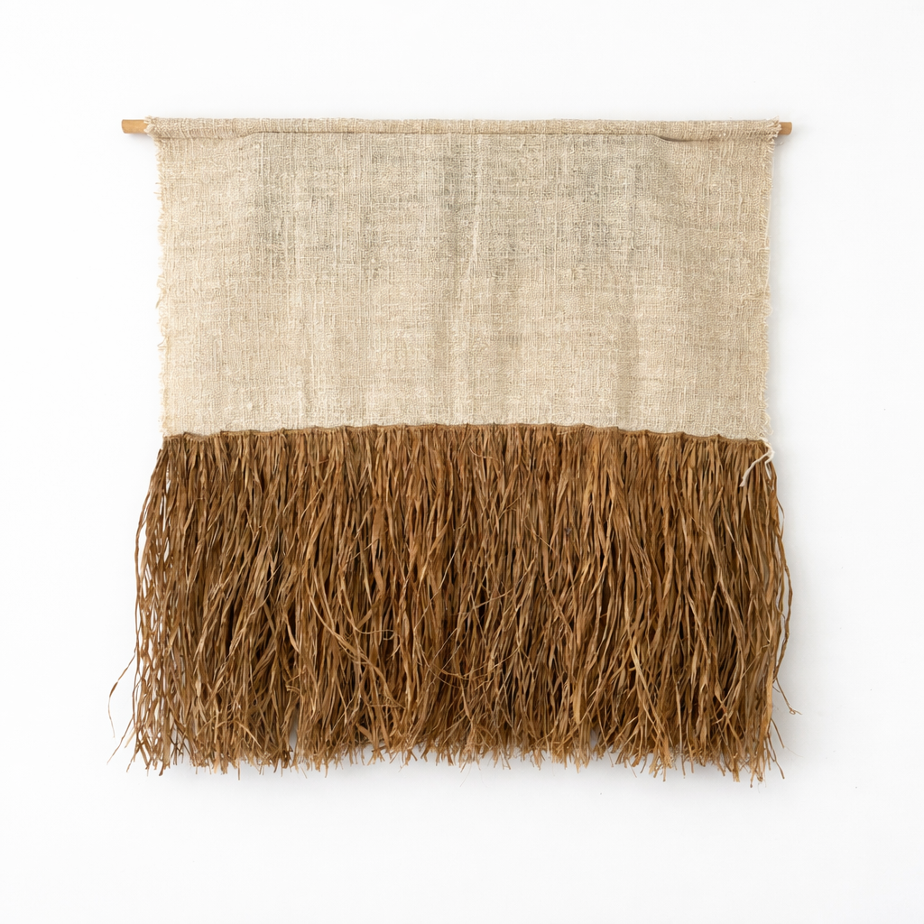 White Linen and Raffia Wall Hanging