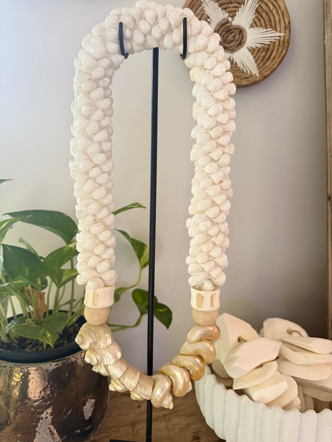 White Shell Decorative Necklace with Spiral Shells