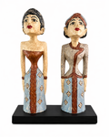 Hand-Carved Balinese Couple Statues – Vintage Blue & Terracotta