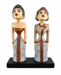 Hand-Carved Balinese Couple Statues – Vintage Blue & Terracotta