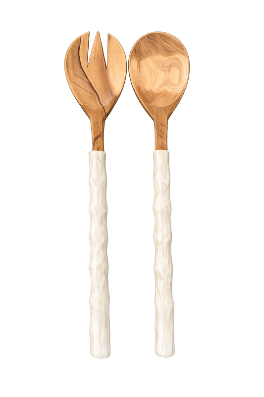 Handcrafted Wooden & Pearl Styled Salad Servers