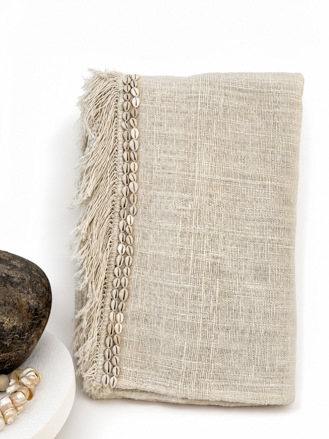Sumba Shell Fringe Throw – Natural